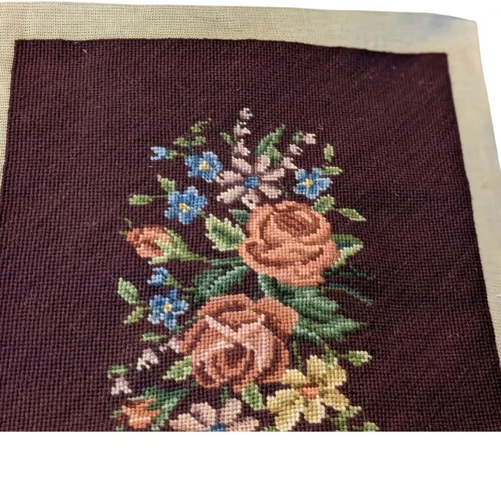 Vintage Burgundy Floral Arrangement Completed Needlepoint Design